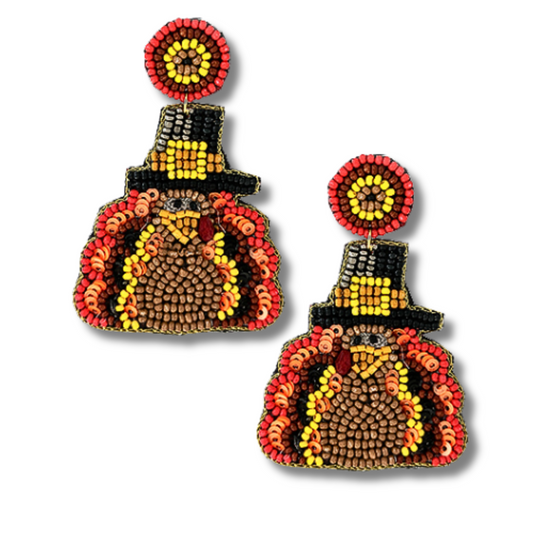 Pilgrim Turkey Seed Beaded Holiday Sparkle Earrings