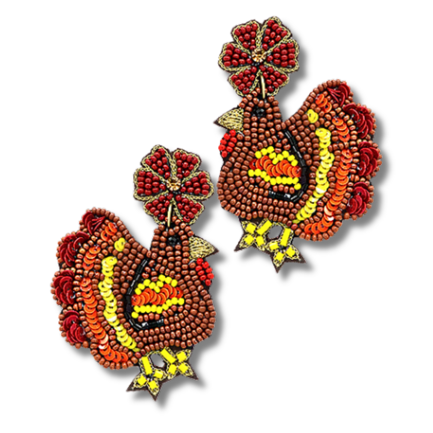 Thanksgiving Tom Turkey Sparkle Beaded Holiday Earrings