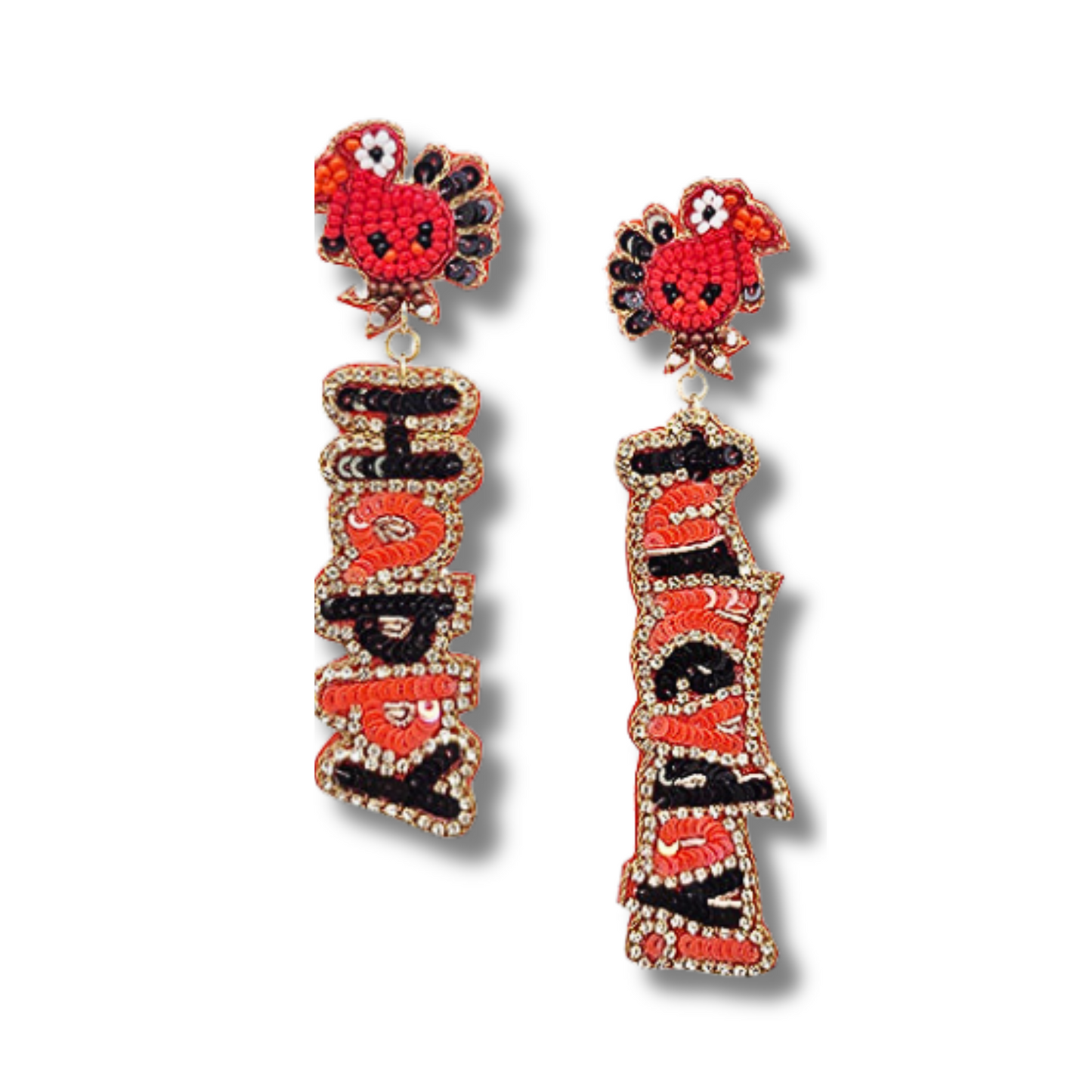 Happy Turkey Day Thanksgiving Sparkle Beaded Earrings