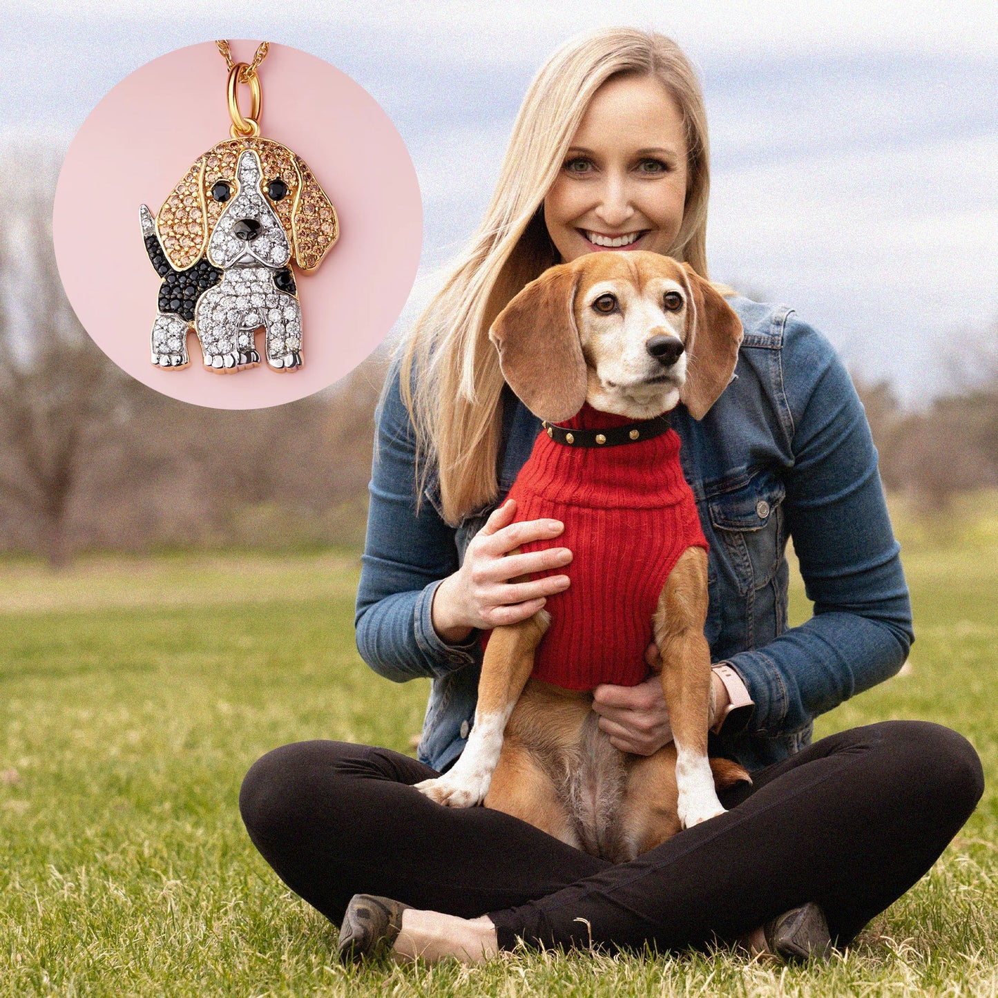 BEAGLE Dog Breed Gold Sterling Silver CZ Pendant Necklace