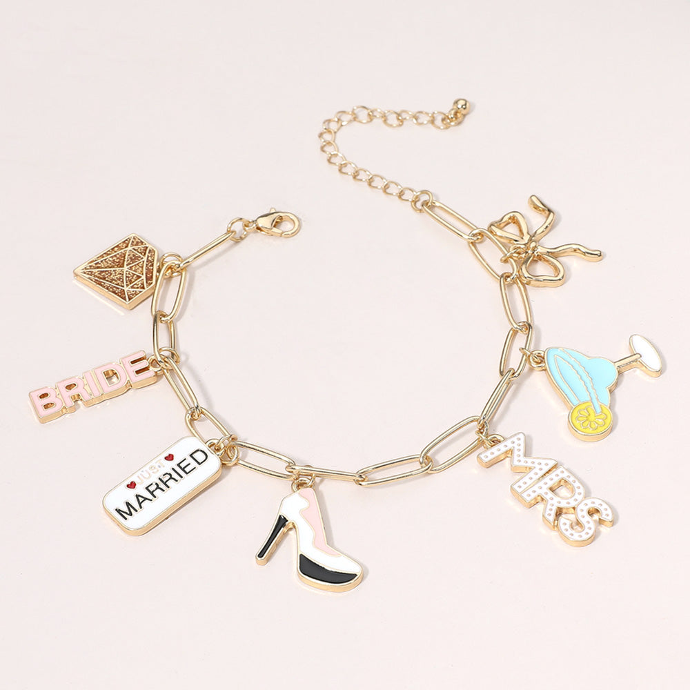 Here Comes The Bride Multi Charm Bracelet Necklace SET