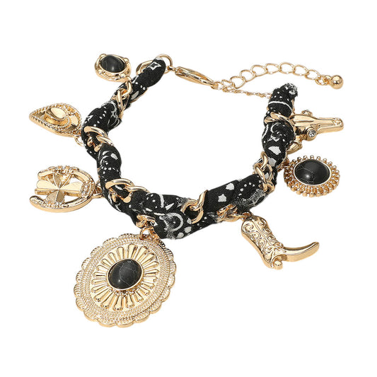 Black Bandana Western Charm Bracelet