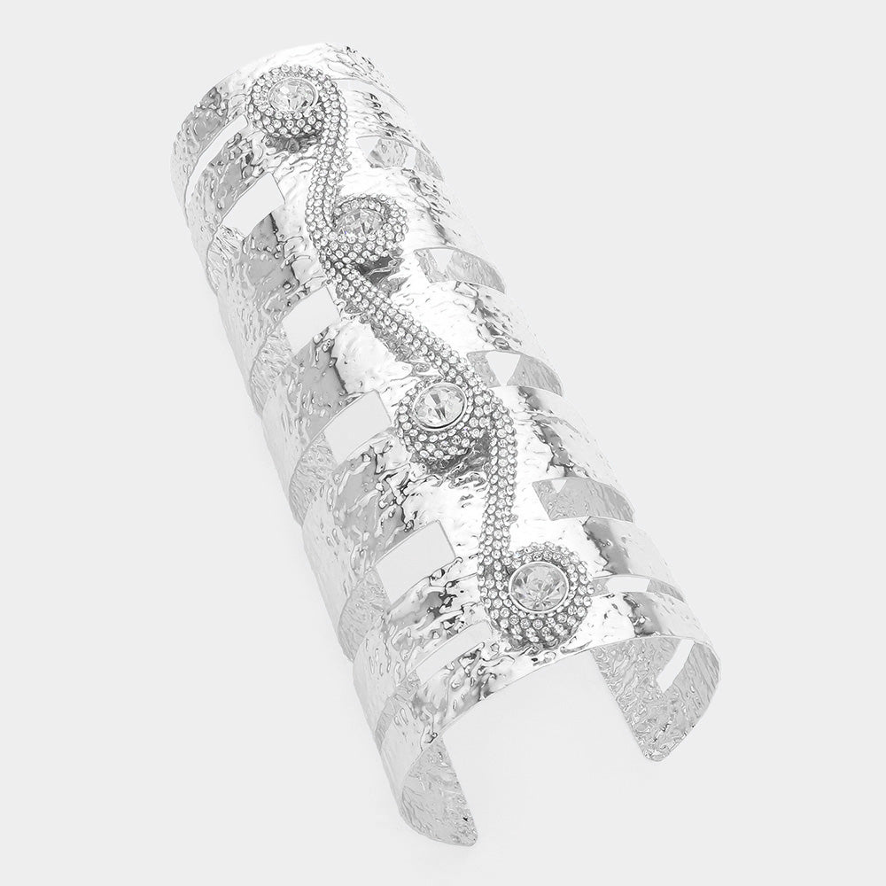 Crystal Sparkle Silver Statement Arm Cuff Bracelet