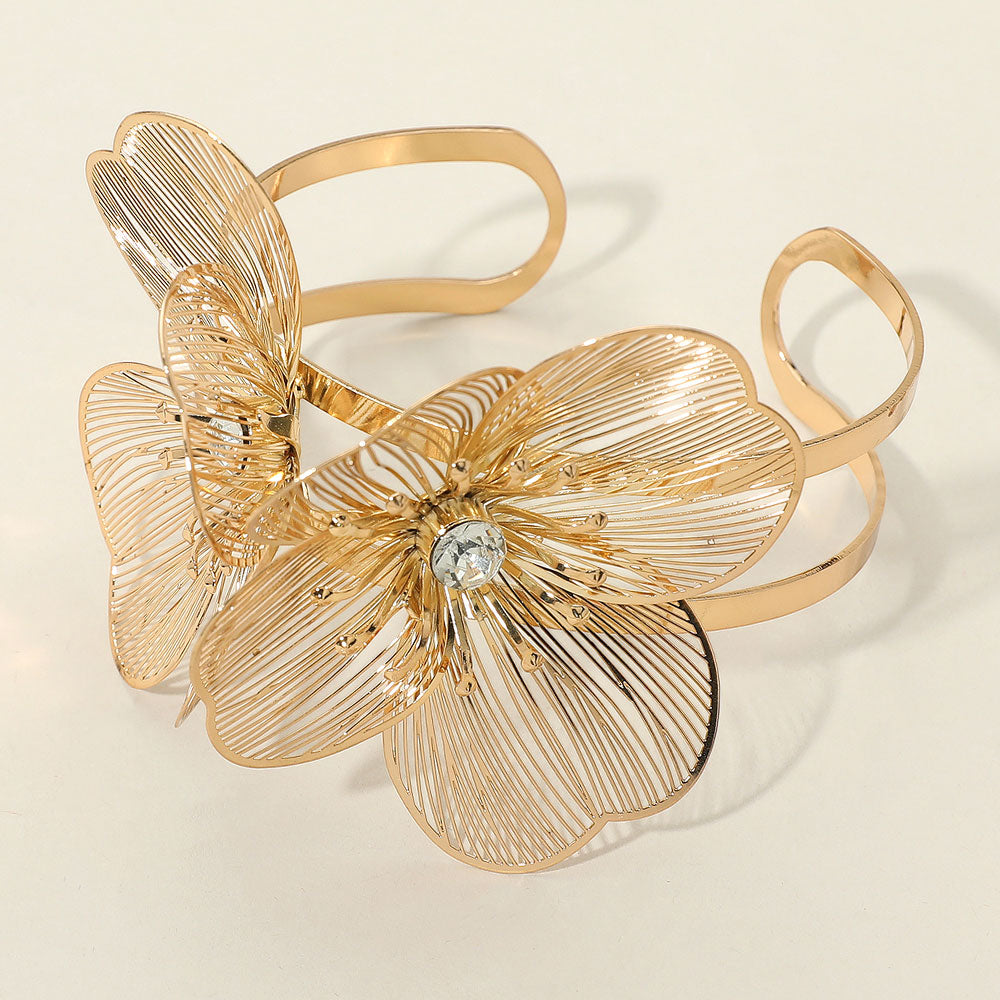 Gold Filigree Flower Arm Cuff Bracelet