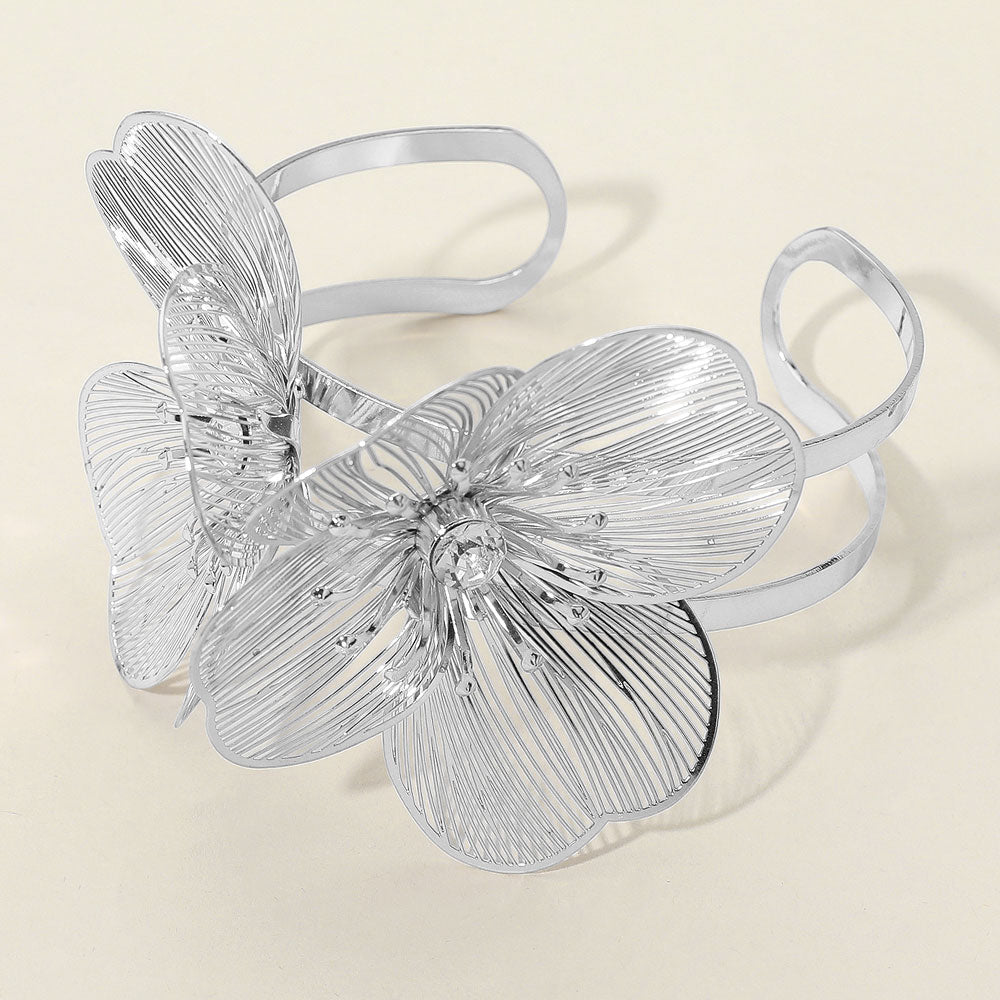 Silver Filigree Flower Arm Cuff Bracelet