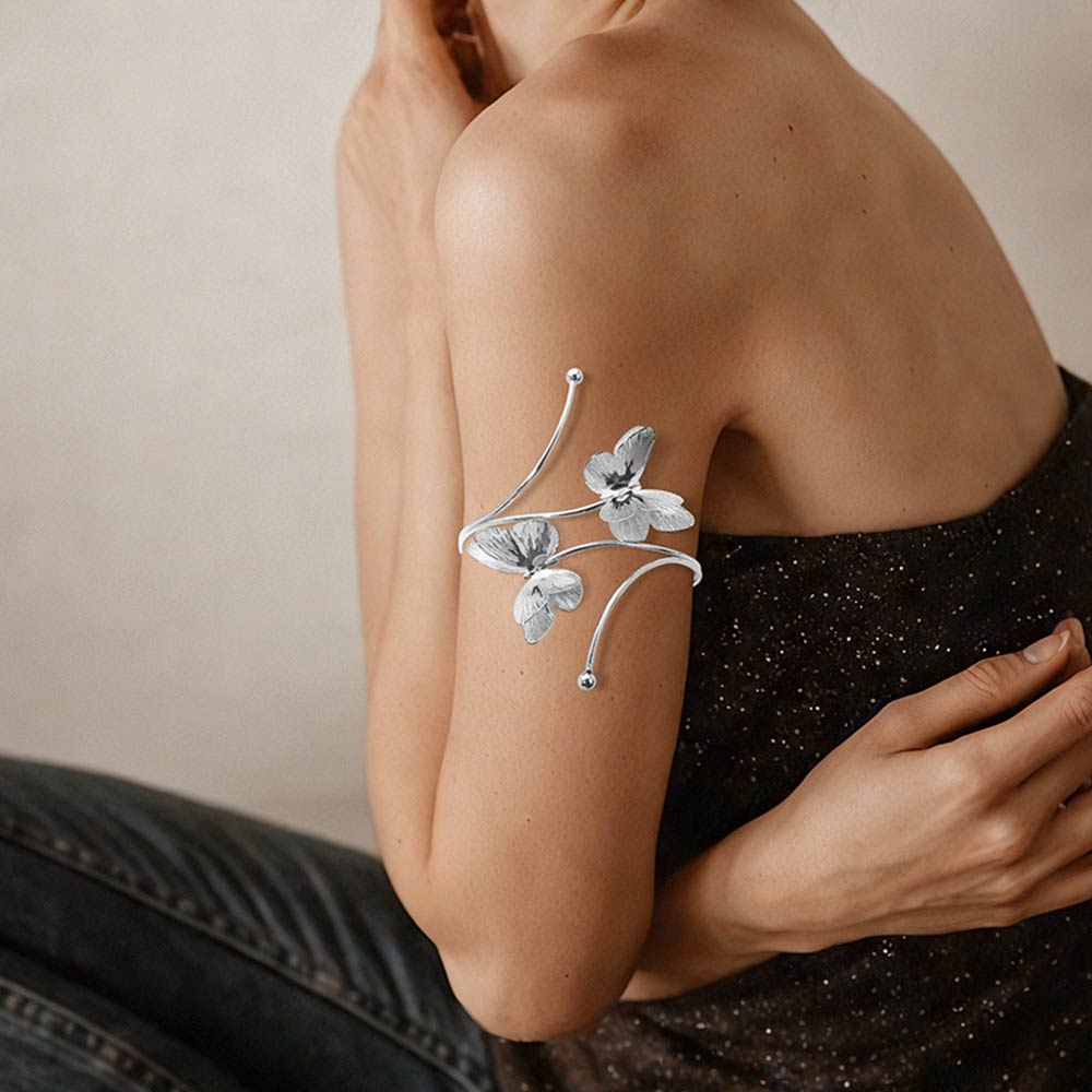 Butterflies in Flight Silver Arm Cuff Bracelet