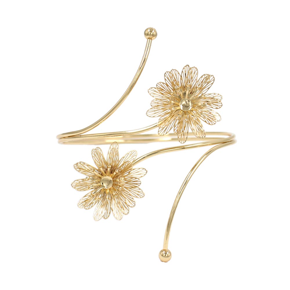 Double Floral Gold Arm Cuff Bracelet