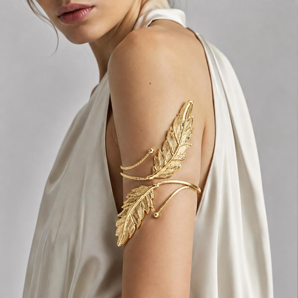 Double Leaf Gold Arm Cuff Bracelet