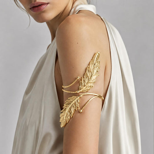 Double Leaf Gold Arm Cuff Bracelet