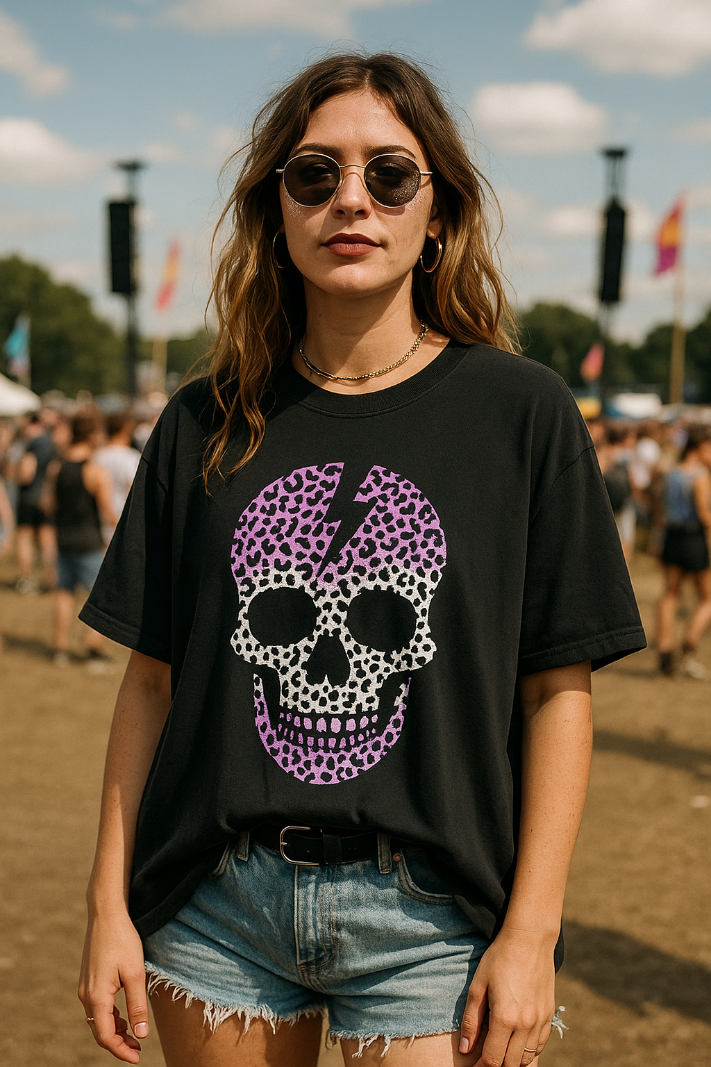 Leopard Multi Color Skull Graphic T-Shirt