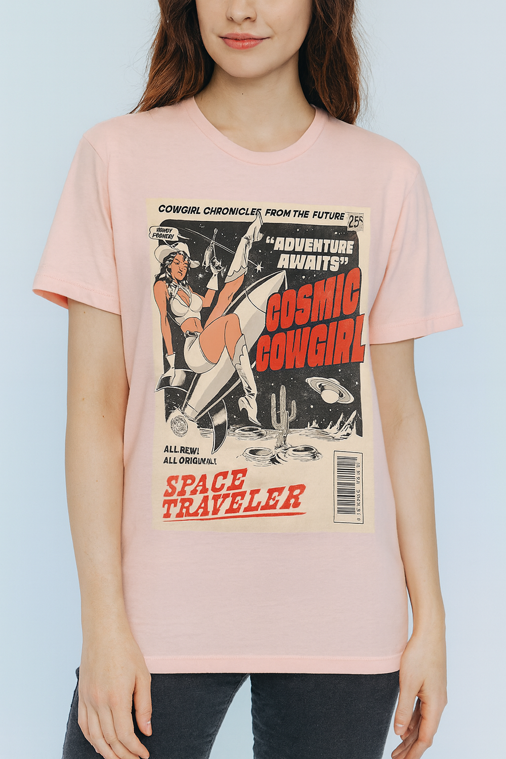 Cosmic Cowgirl Retro Comic Graphic T-Shirt