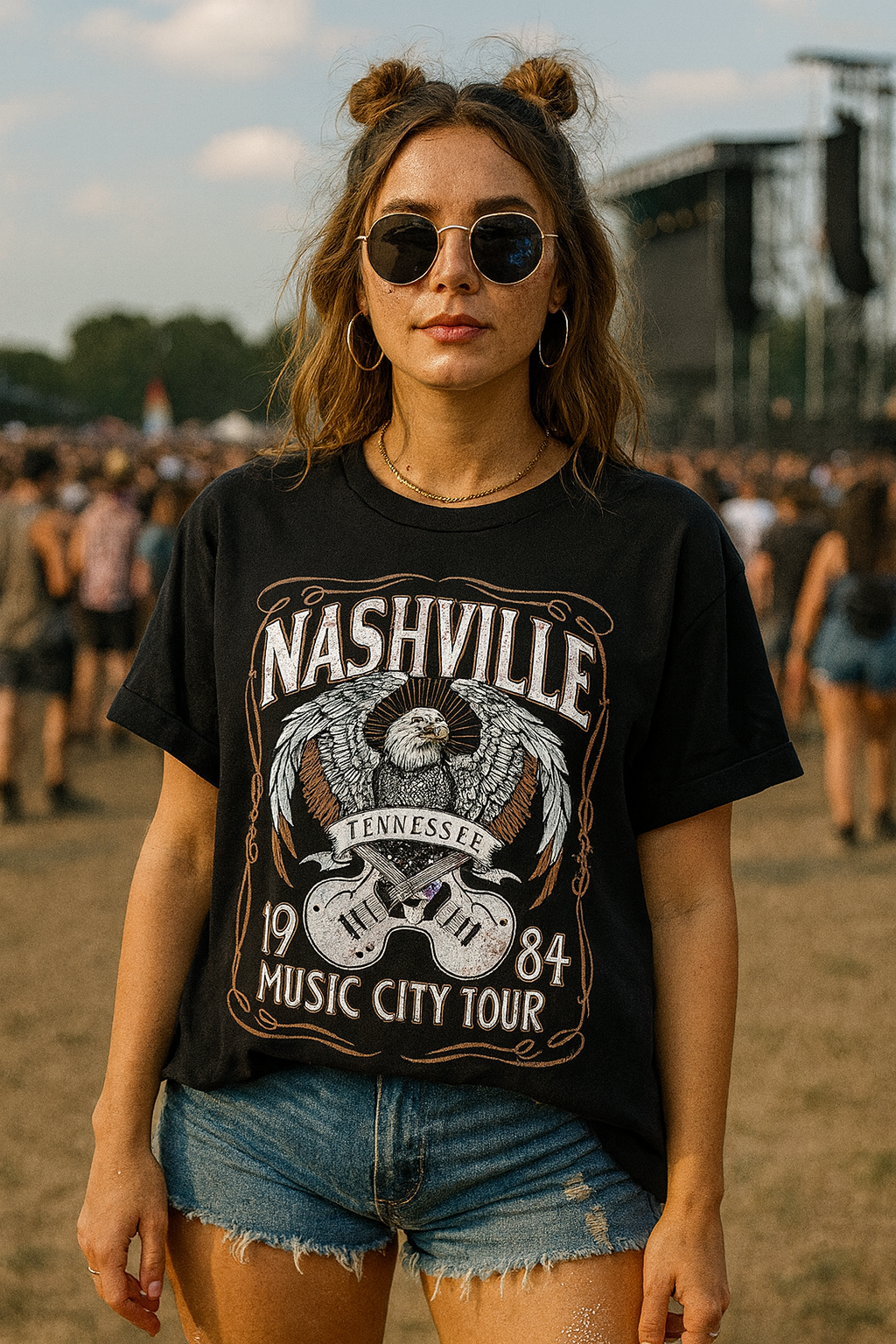 Nashville Music City Tour Retro 80's Graphic T-Shirt