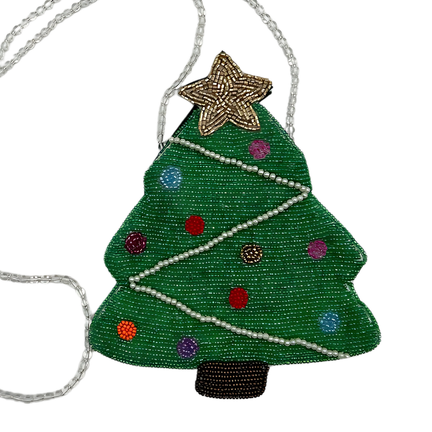 Christmas Tree Pearl Beaded Crossbody Purse Bag