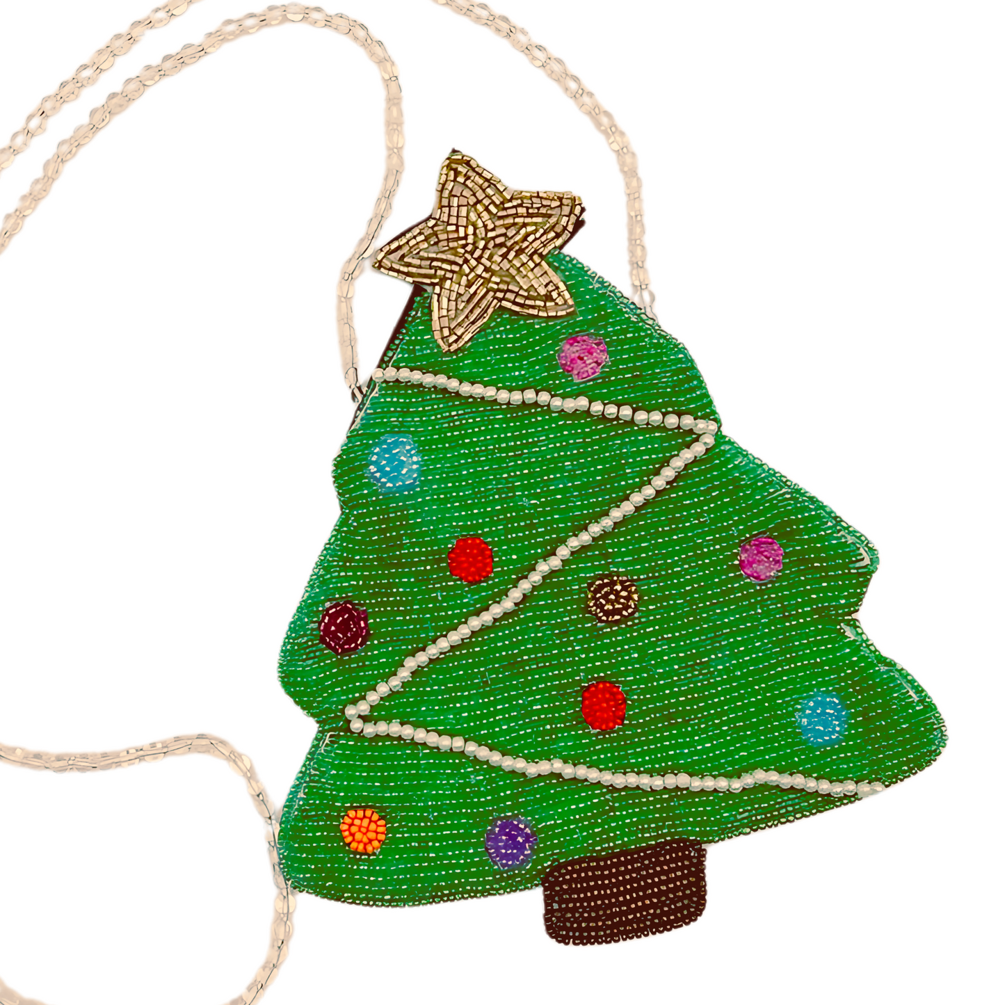 Christmas Tree Pearl Beaded Crossbody Purse Bag