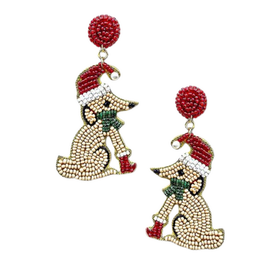 Max The Grinch Dog Seed Bead Christmas Holiday Earrings