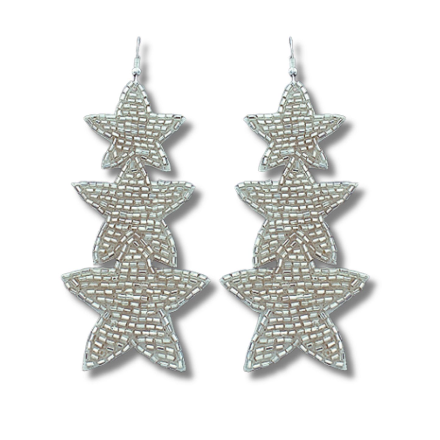 Glass Sparkle Beaded Triple Star Celestial Earrings