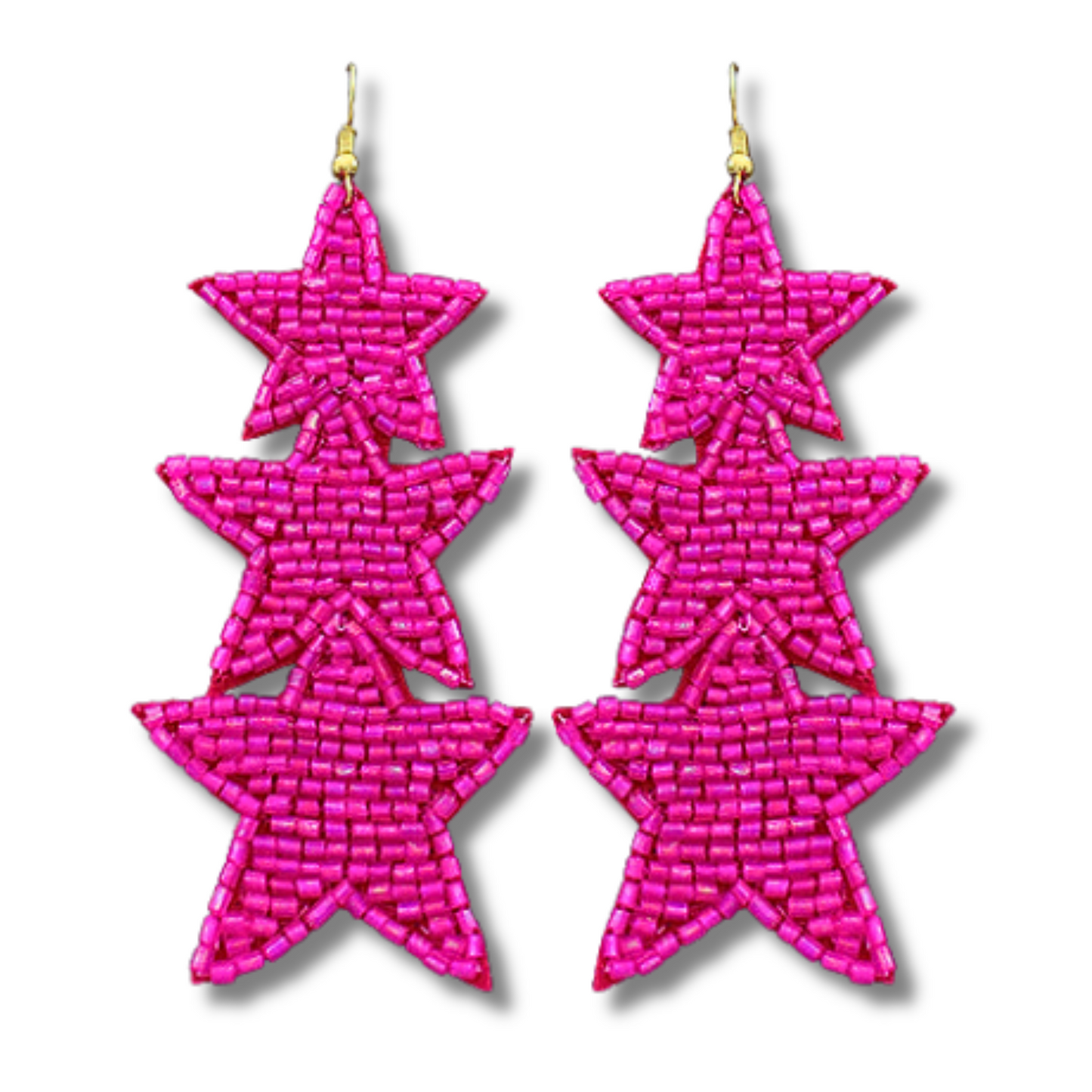 Glass Sparkle Beaded Triple Star Celestial Earrings