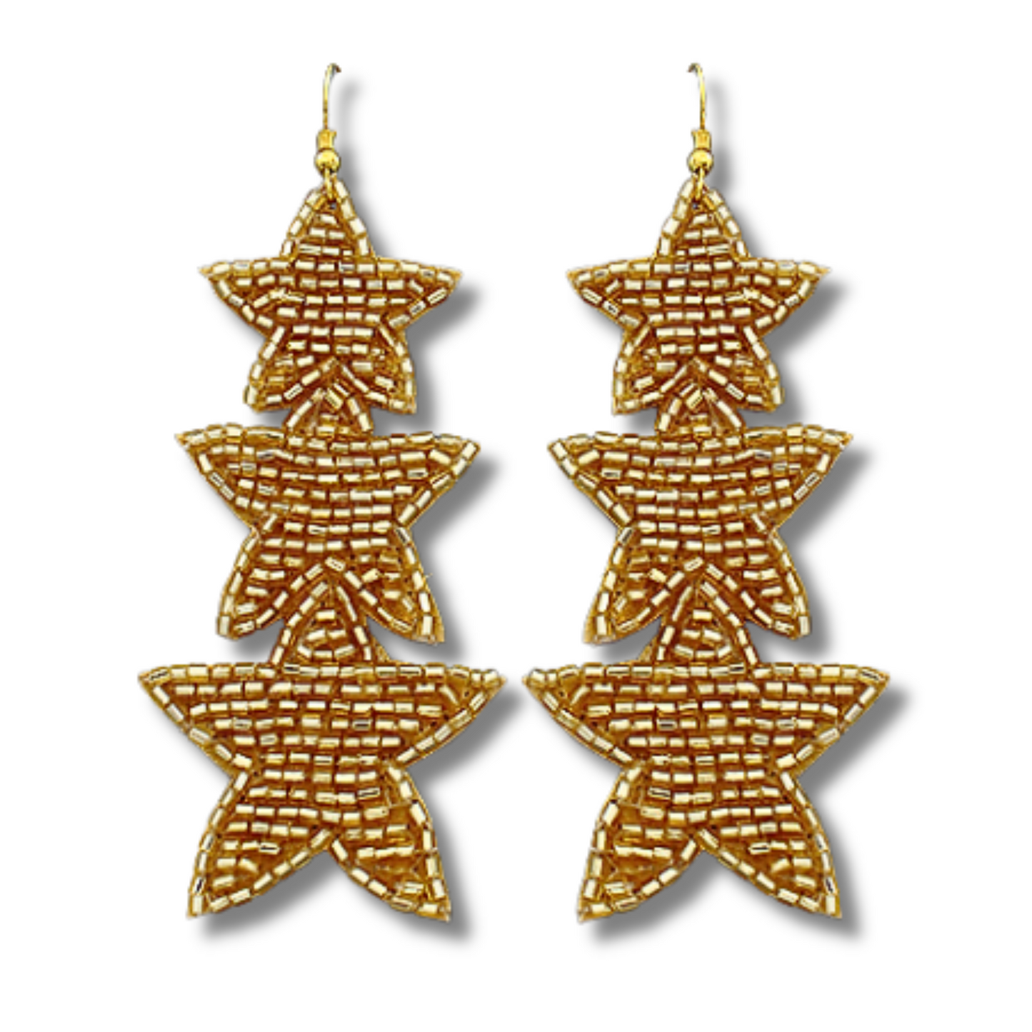 Glass Sparkle Beaded Triple Star Celestial Earrings