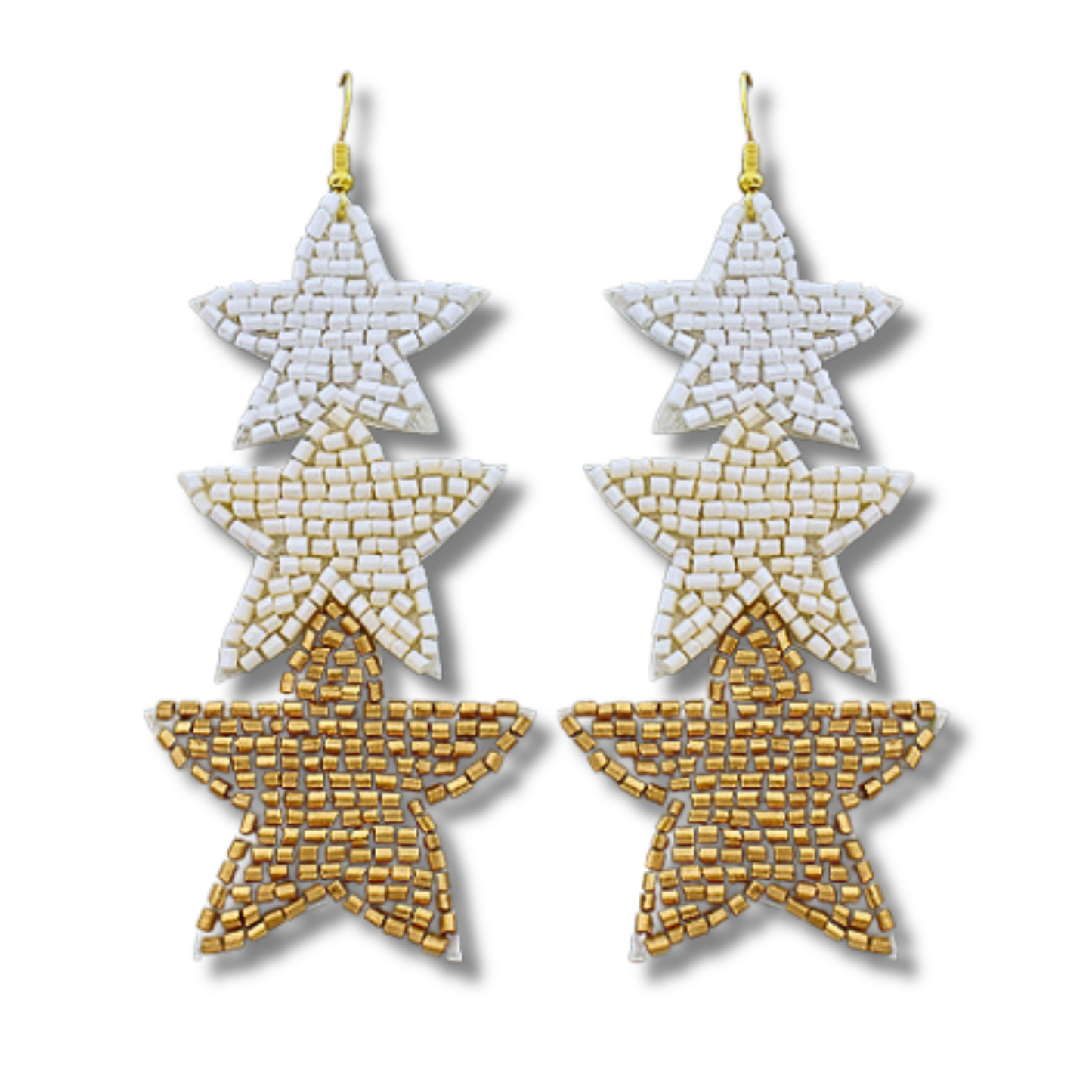 Glass Sparkle Beaded Triple Star Celestial Earrings