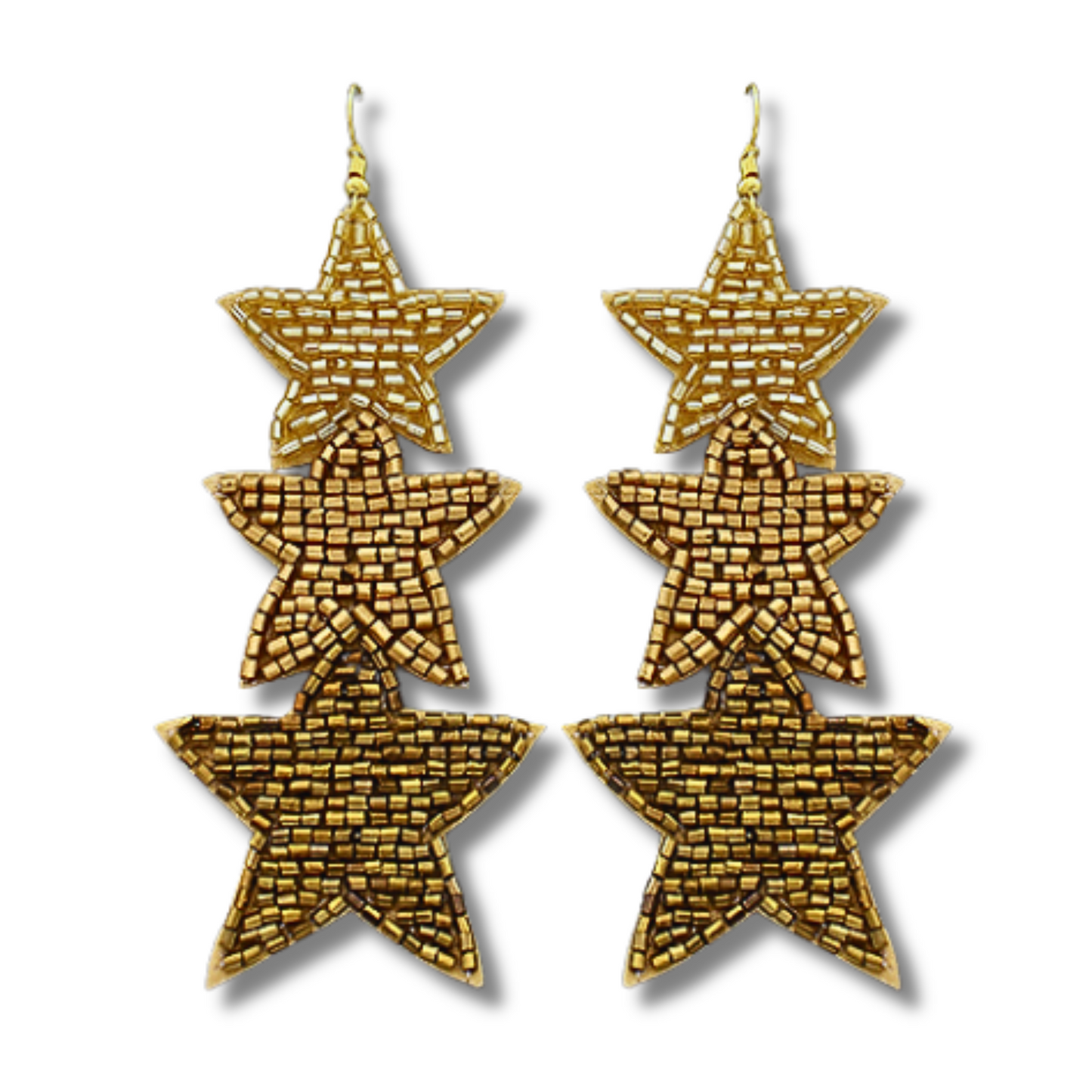 Glass Sparkle Beaded Triple Star Celestial Earrings