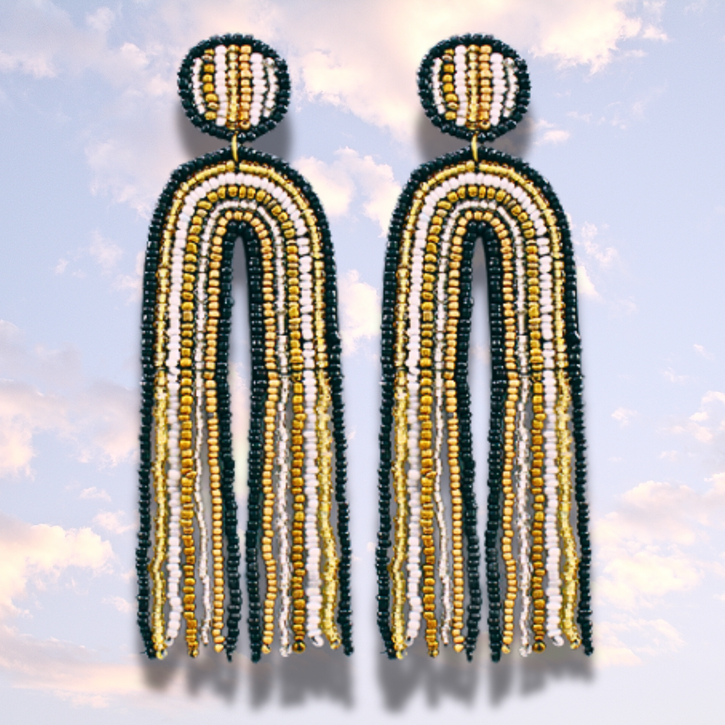 Long Rainbow Seed Beaded Tassel Statement Earrings