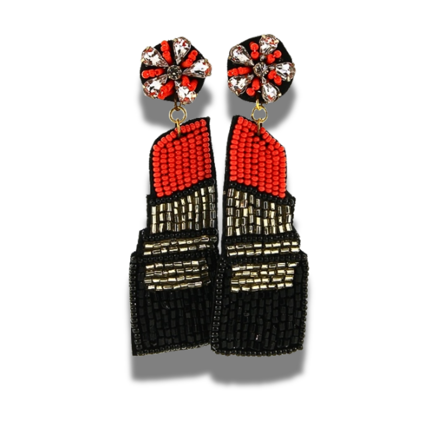 Lipstick Makeup Artist Beaded Statement Earrings
