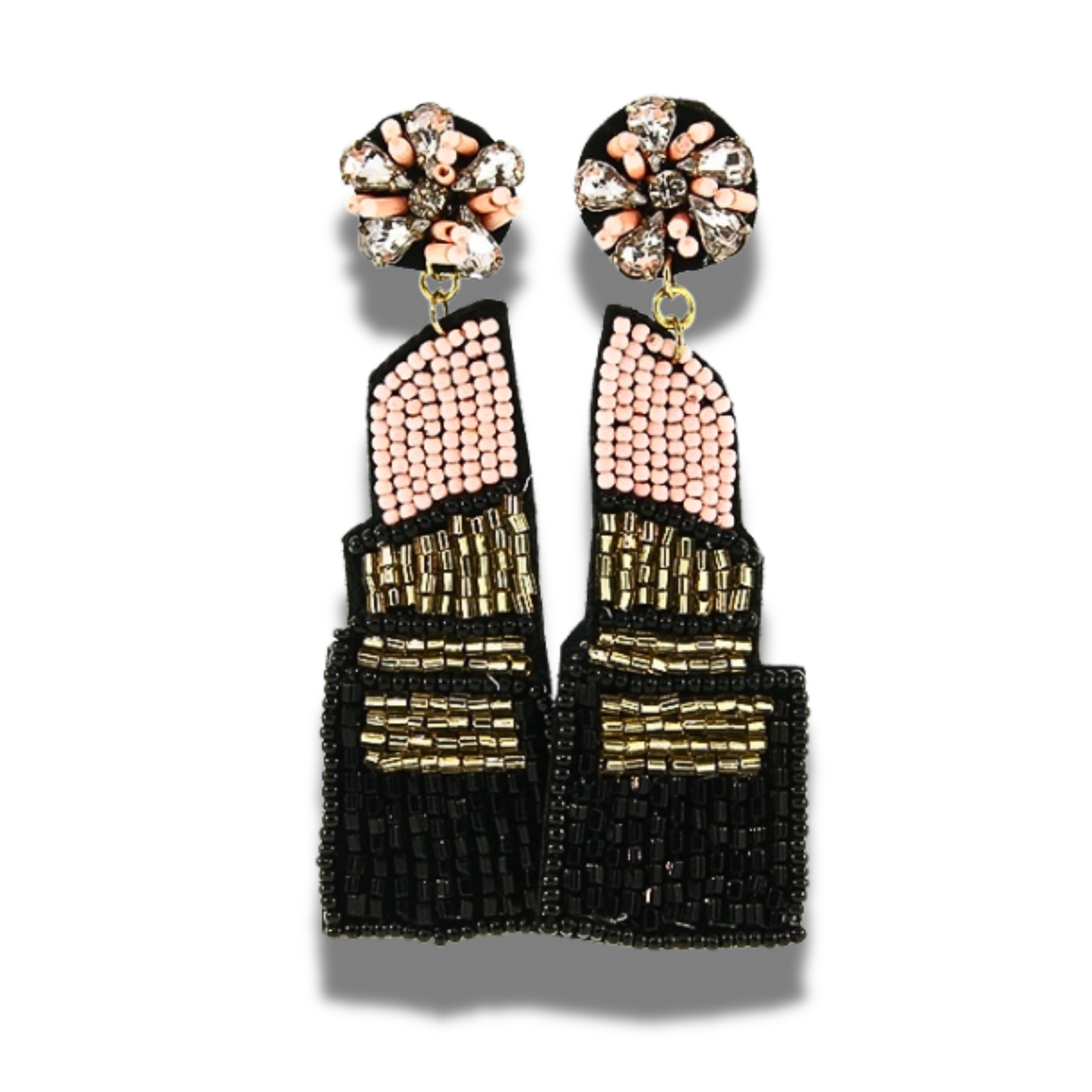 Lipstick Makeup Artist Beaded Statement Earrings