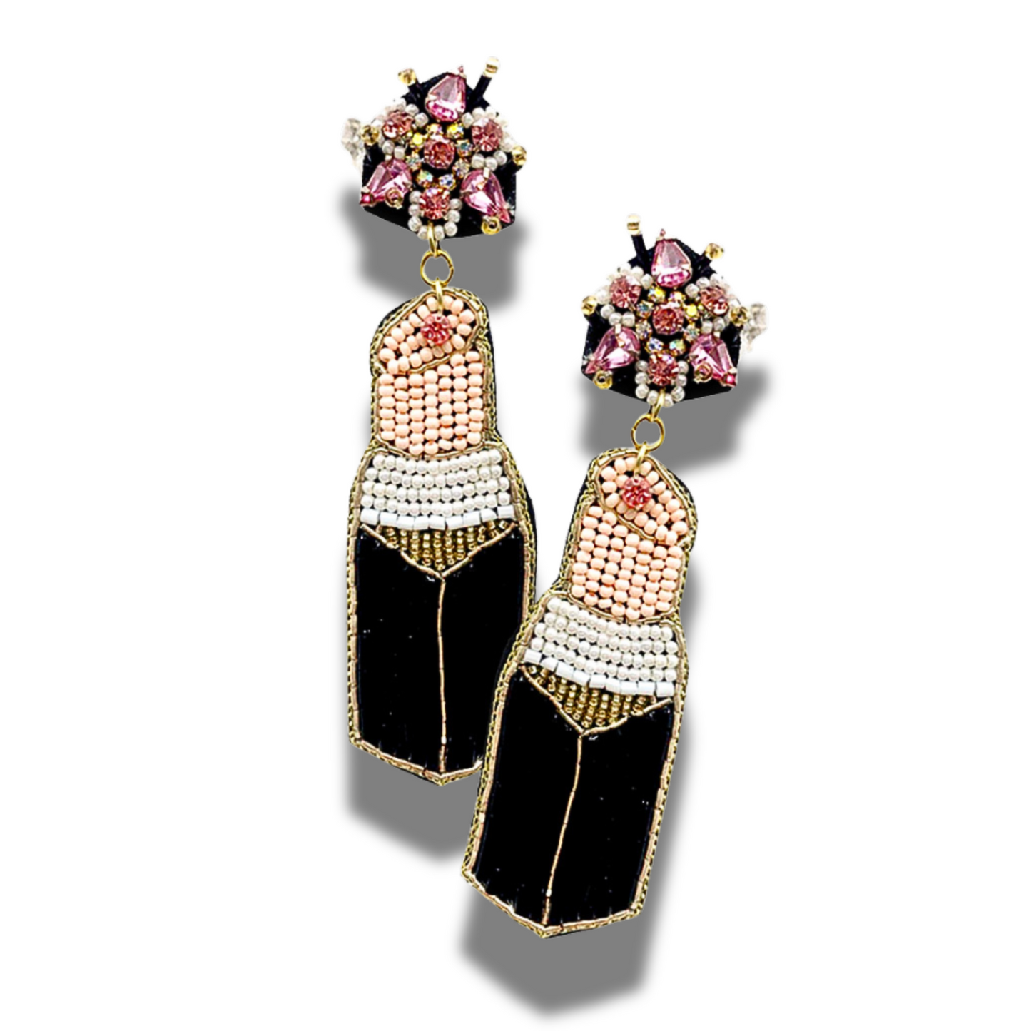 Lipstick Makeup Artist Beaded Statement Earrings