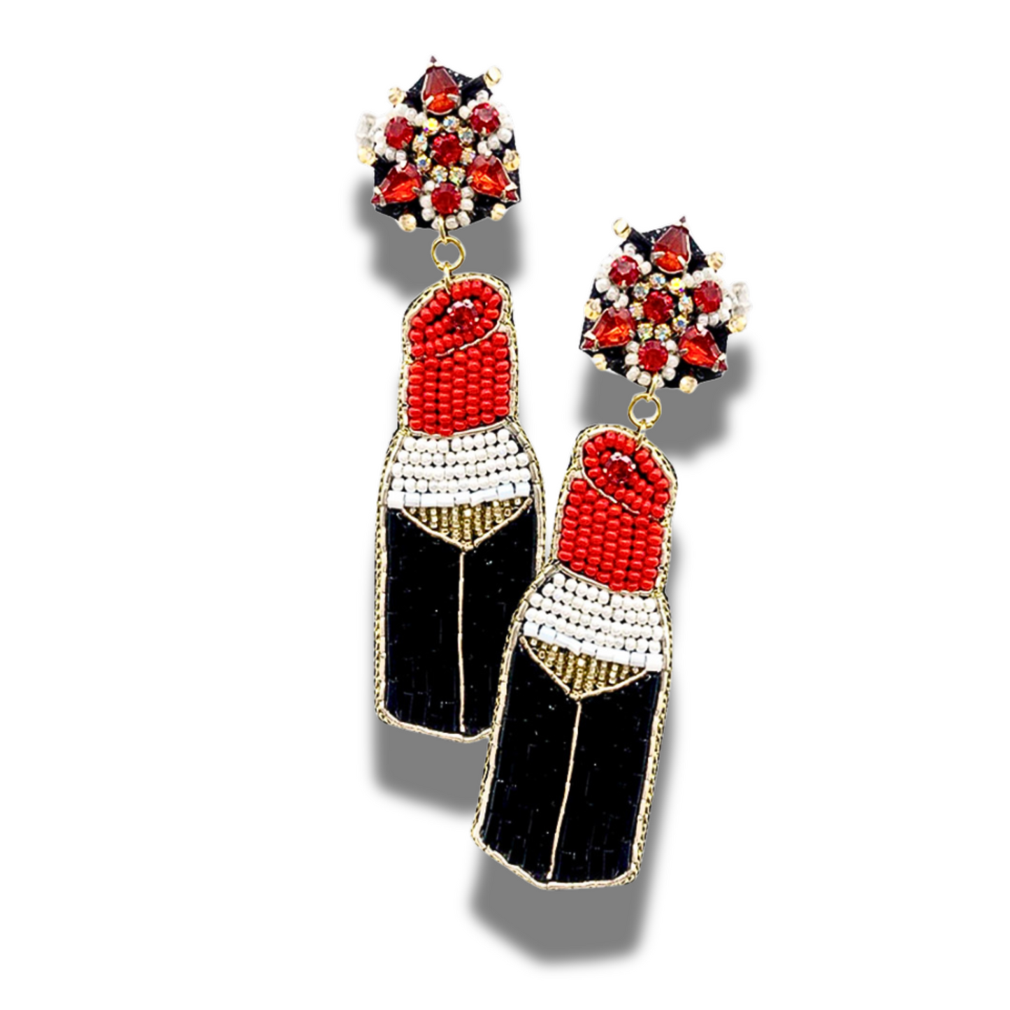 Lipstick Makeup Artist Beaded Statement Earrings
