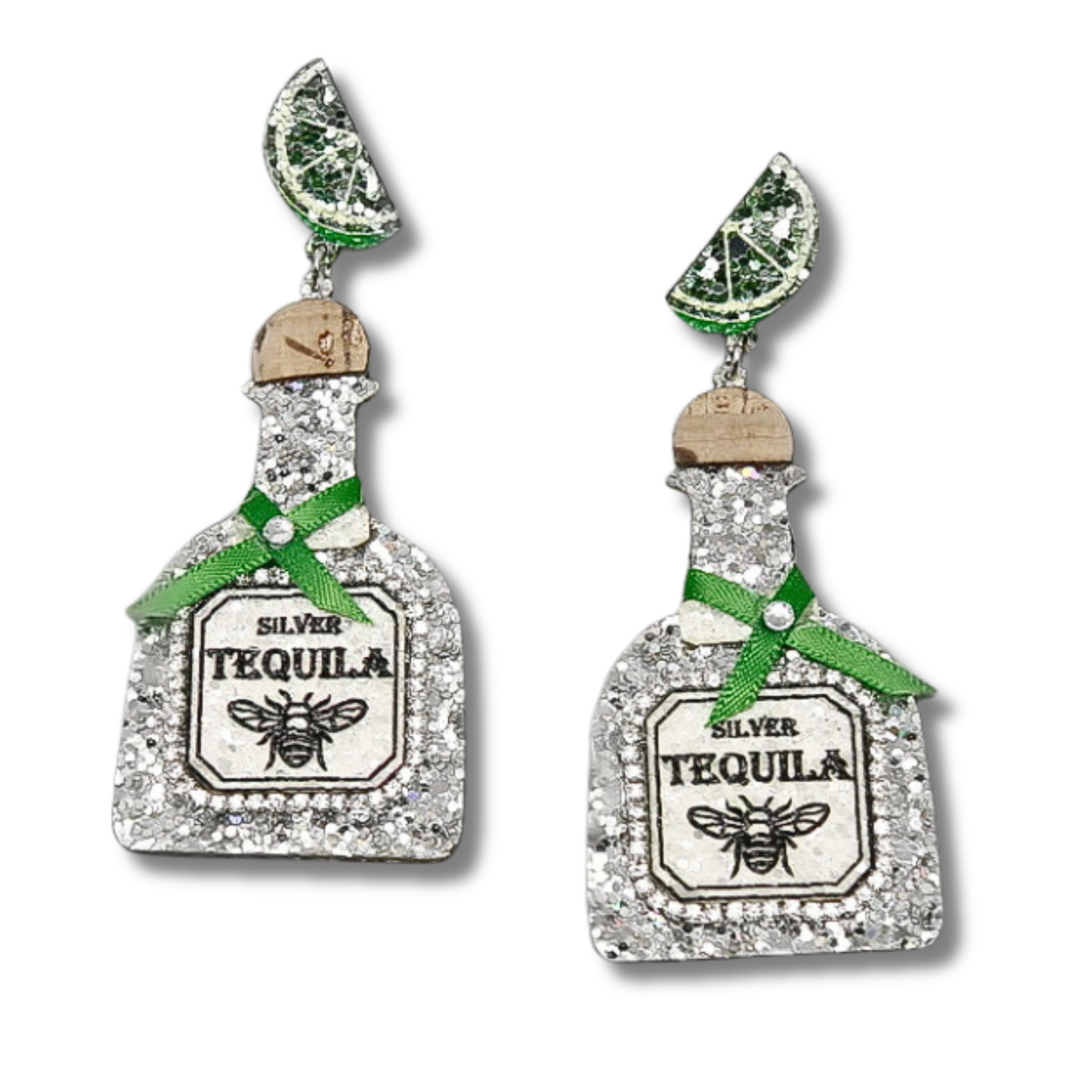 Iconic Tequila Brand Bottle Vegan Leather Glitter Earrings