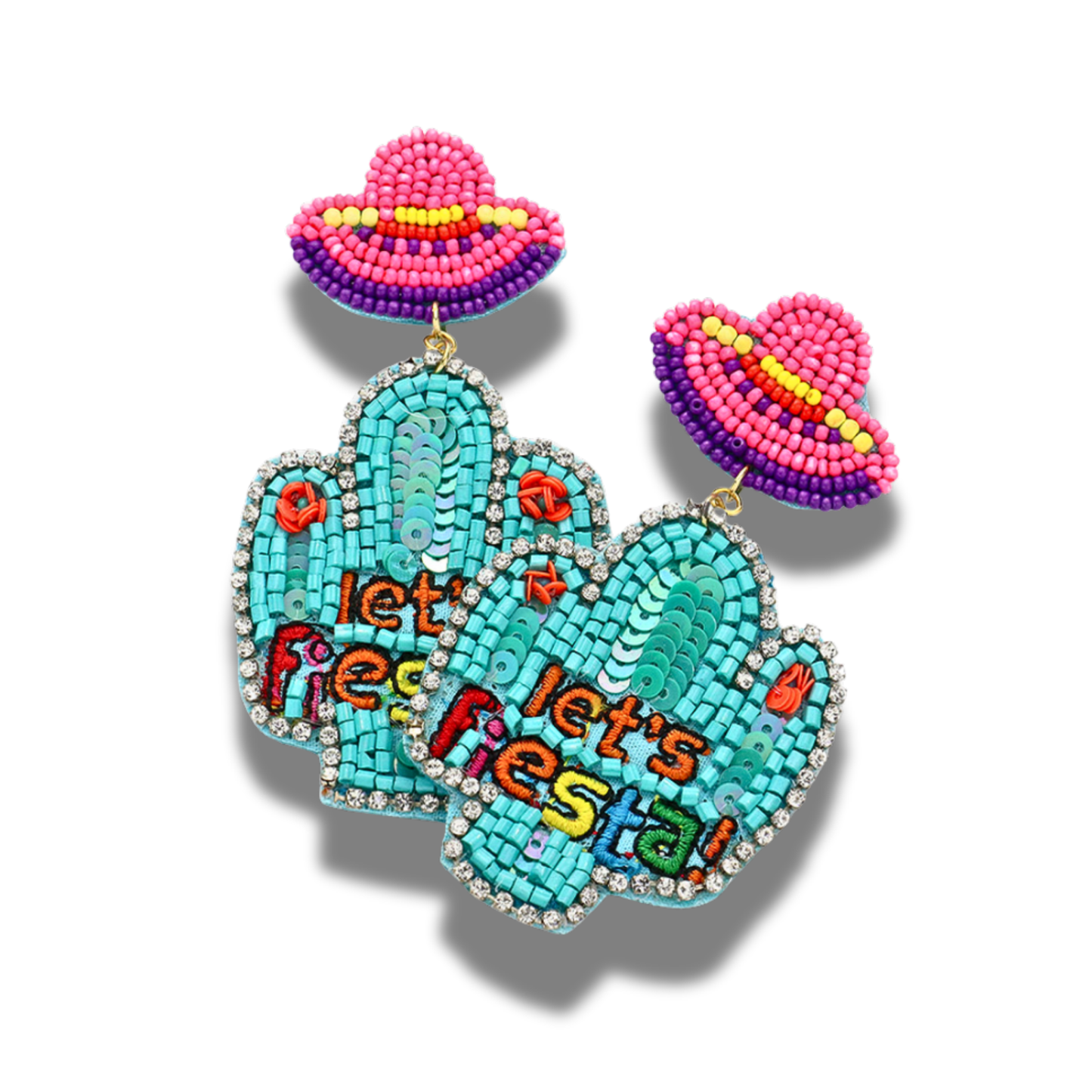 Mexican Fiesta Cinco De Mayo Beaded Cactus Earrings