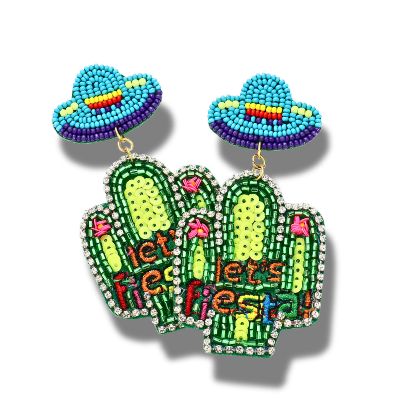 Mexican Fiesta Cinco De Mayo Beaded Cactus Earrings