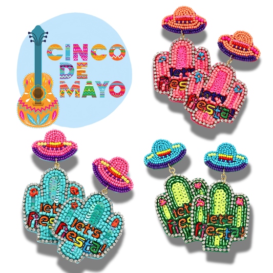 Mexican Fiesta Cinco De Mayo Beaded Cactus Earrings