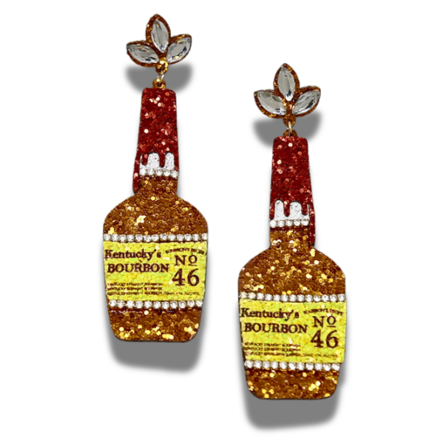 Bourbon Brand Bottle Vegan Leather Glitter Earrings