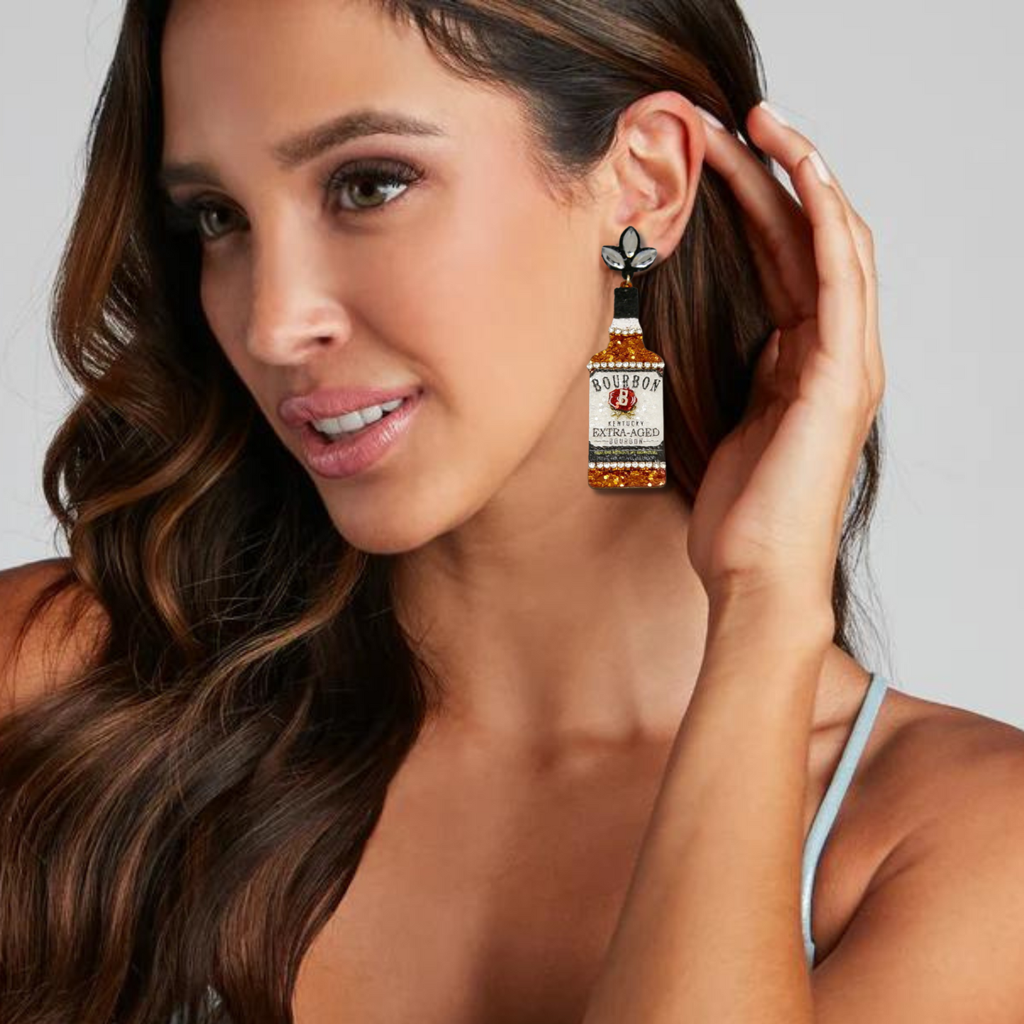 Iconic Bourbon Bottle Vegan Leather Glitter Earrings