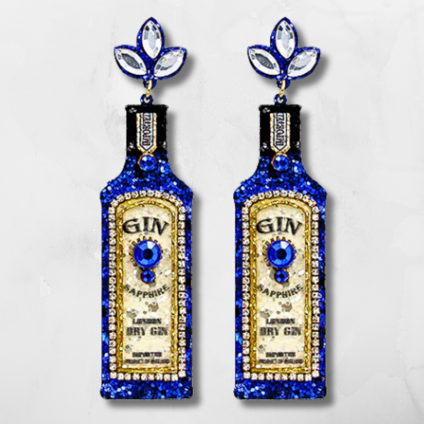 Bombay Brand Gin Bottle Vegan Leather Glitter Earrings