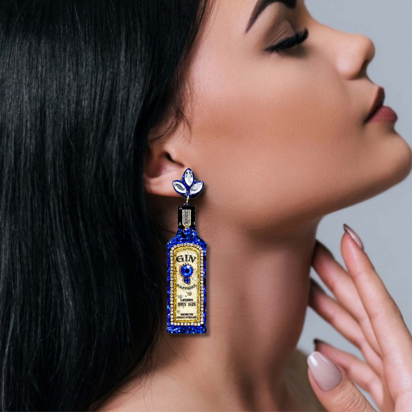 Bombay Brand Gin Bottle Vegan Leather Glitter Earrings