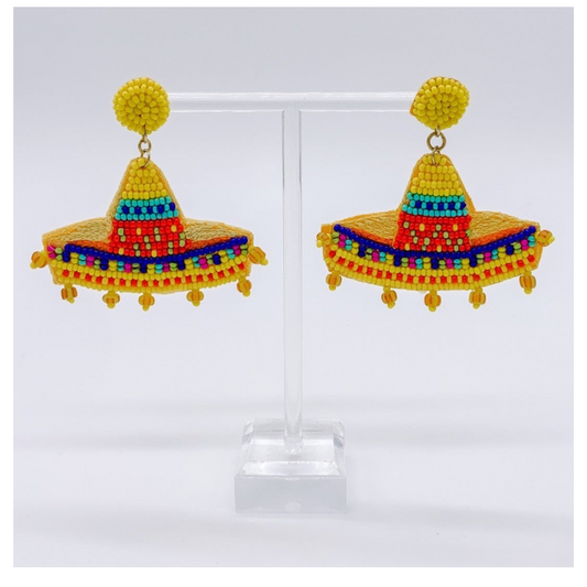 Mexican Fiesta Sombrero Hat Party Beaded Earrings
