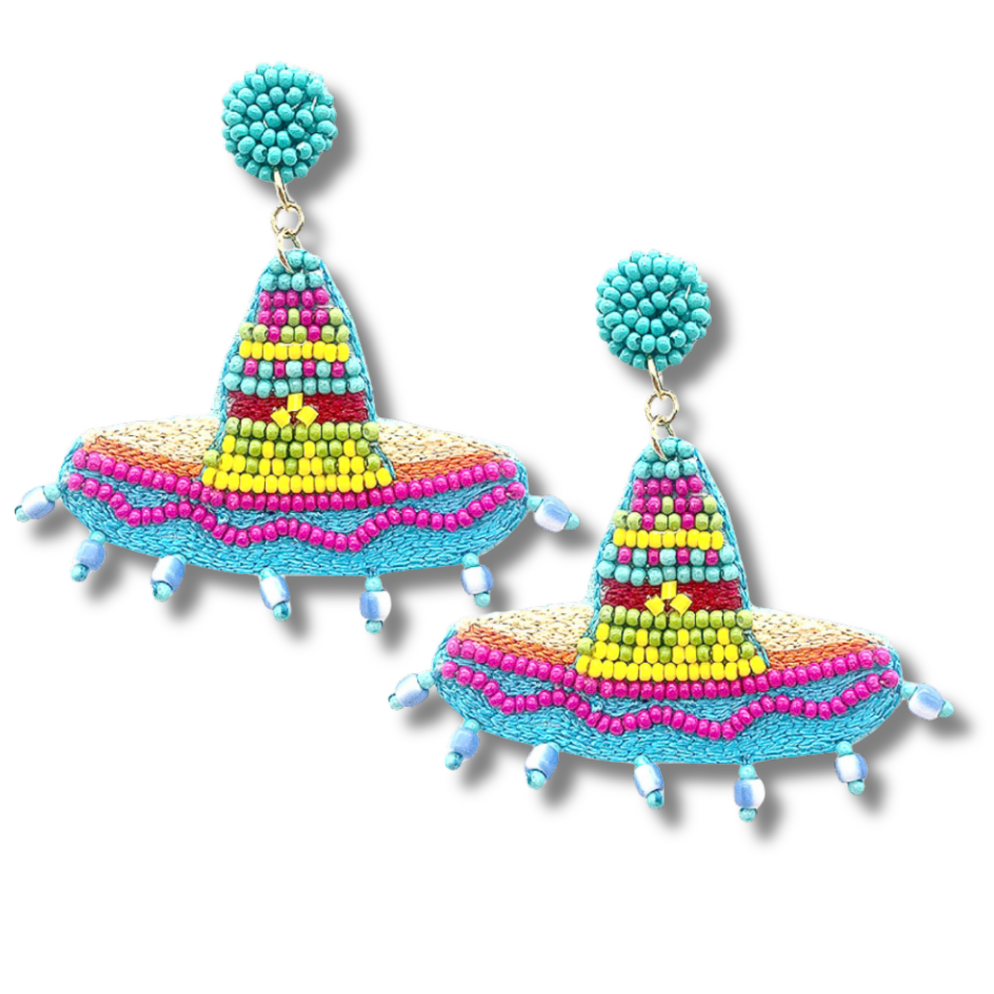 Mexican Fiesta Sombrero Hat Party Beaded Earrings