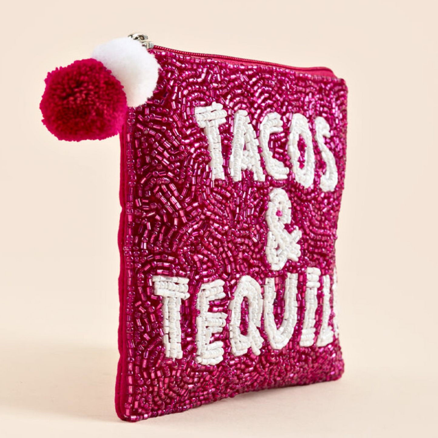 TACOS & TEQUILA Seed Beaded Coin Money Storage Pouch