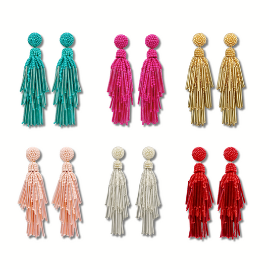 Bead & Rod Colorful Tassel Statement Earrings