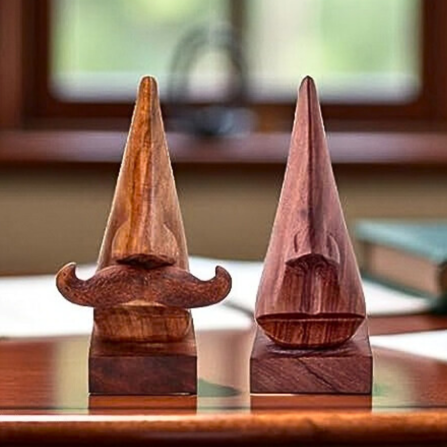 2PC Set Carved Wood Eyeglass Holder Stands
