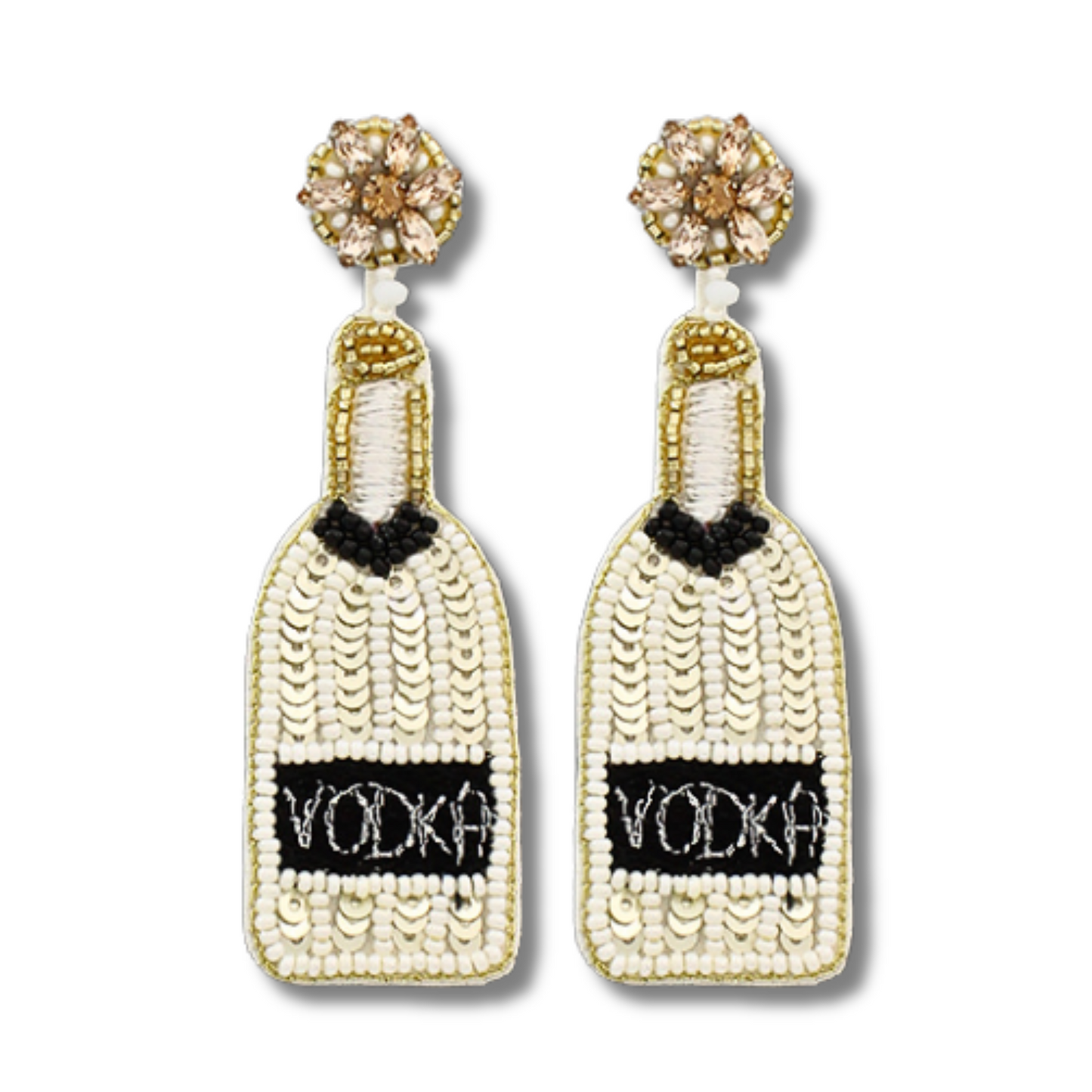 Striped Vodka Bottle Seed Beaded Party Earrings