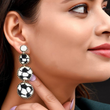 Triple Soccer Ball Seed Beaded Rhinestone Earrings