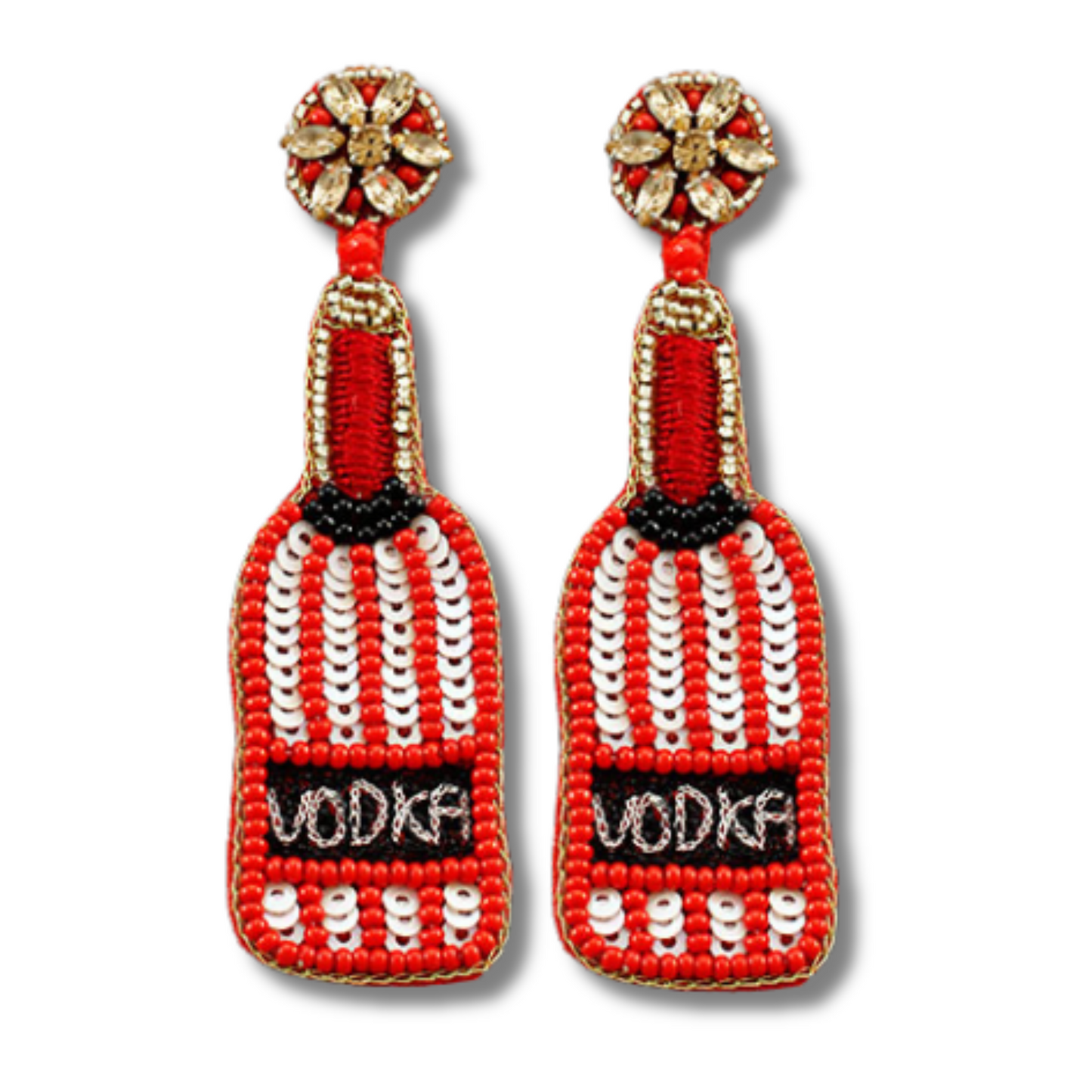 Striped Vodka Bottle Seed Beaded Party Earrings
