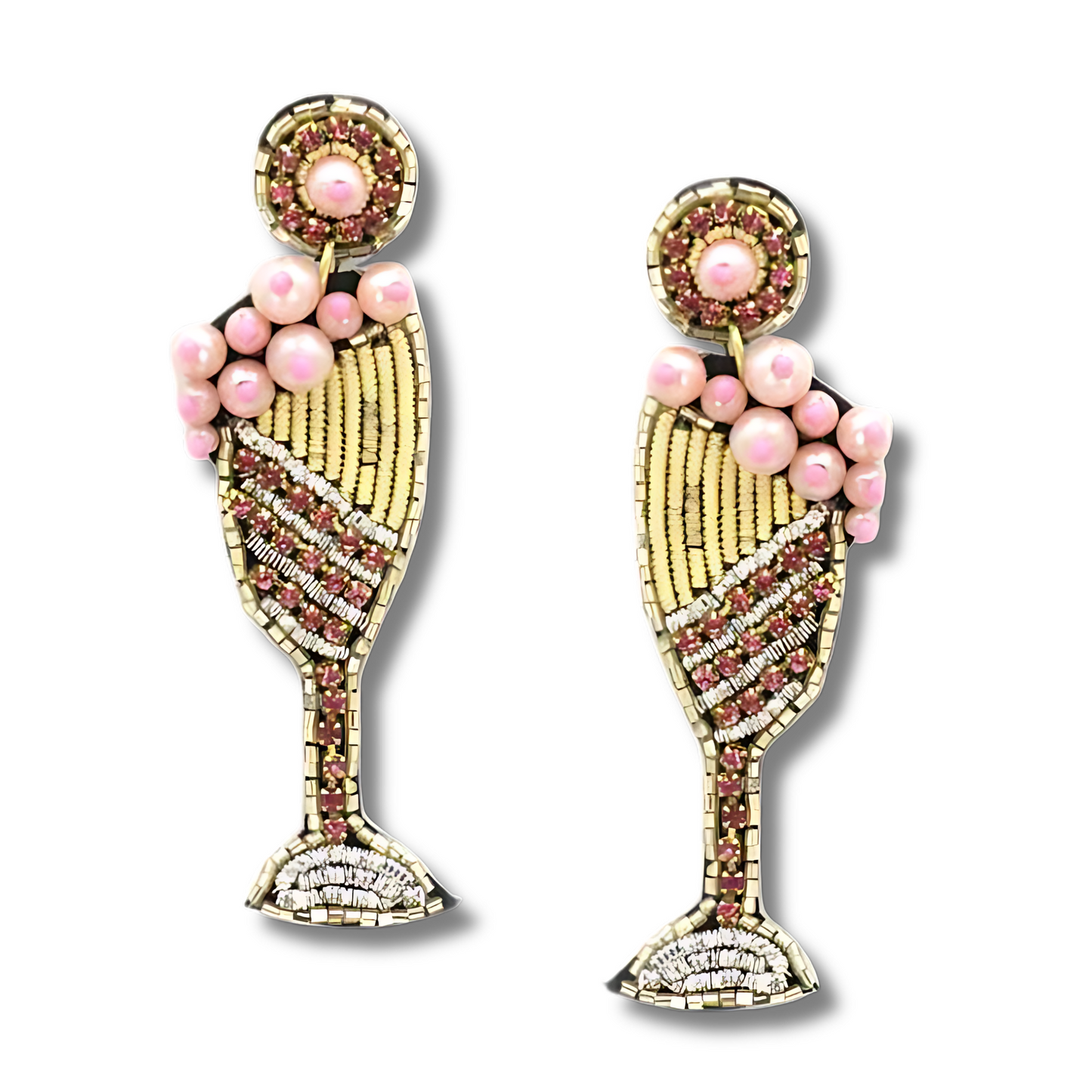 Champagne Flute Pearl Beaded Crystal Earrings
