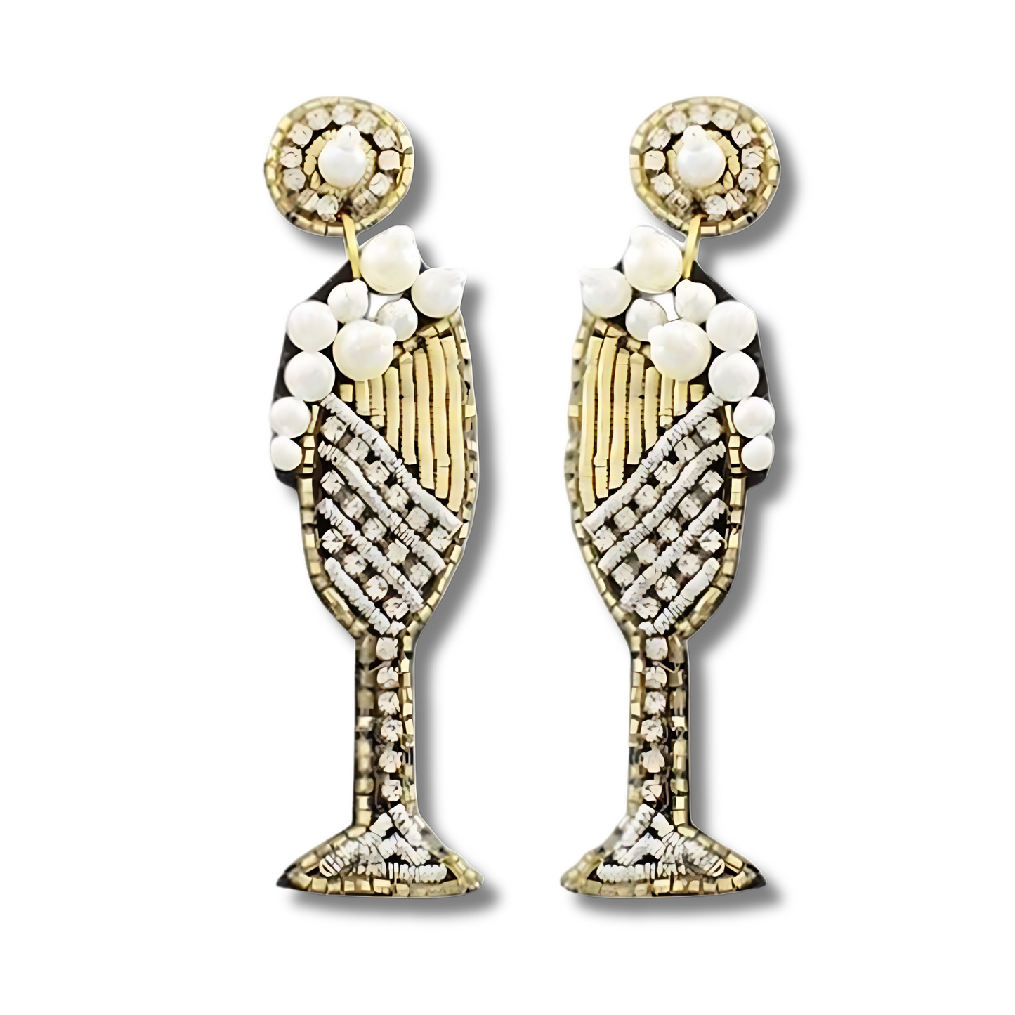 Champagne Flute Pearl Beaded Crystal Earrings
