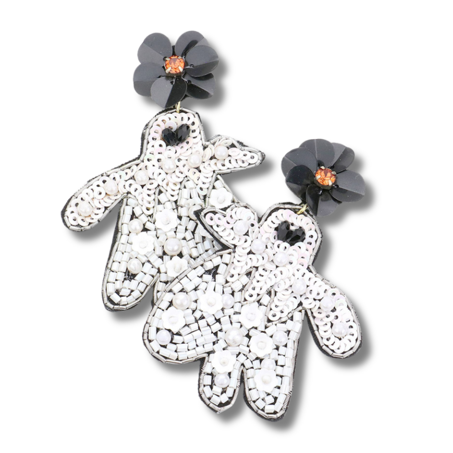 Here For The Boos Beaded Pearl Ghost Halloween Earrings
