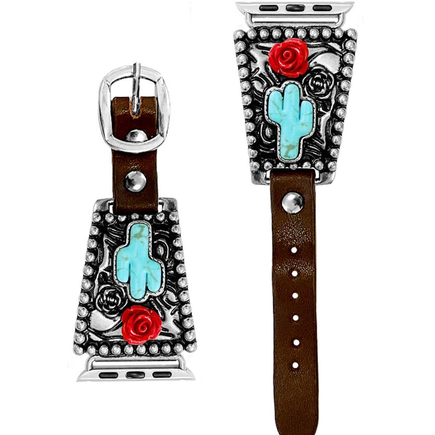 Western Rose Boho APPLE WATCH Leather Turquoise Cactus Watch Band