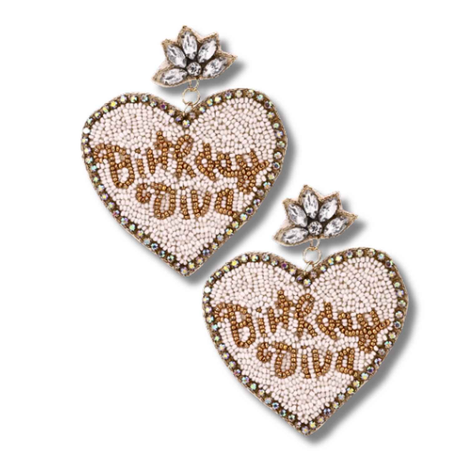 BIRTHDAY DIVA Heart Celebration Beaded Rhinestone Earrings